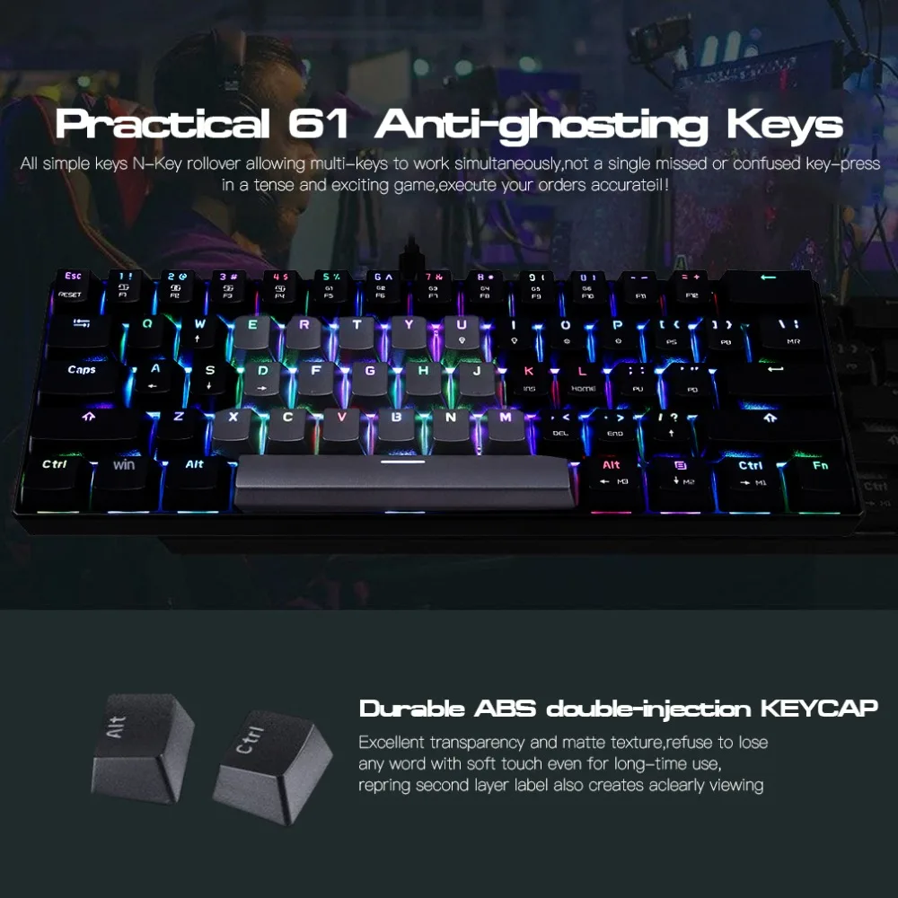 Motospeed CK61Gaming механическая клавиатура Английский красный переключатель синие металлические Проводные светодиодный фоновая подсветка RGB Anti-Ghosting для геймера