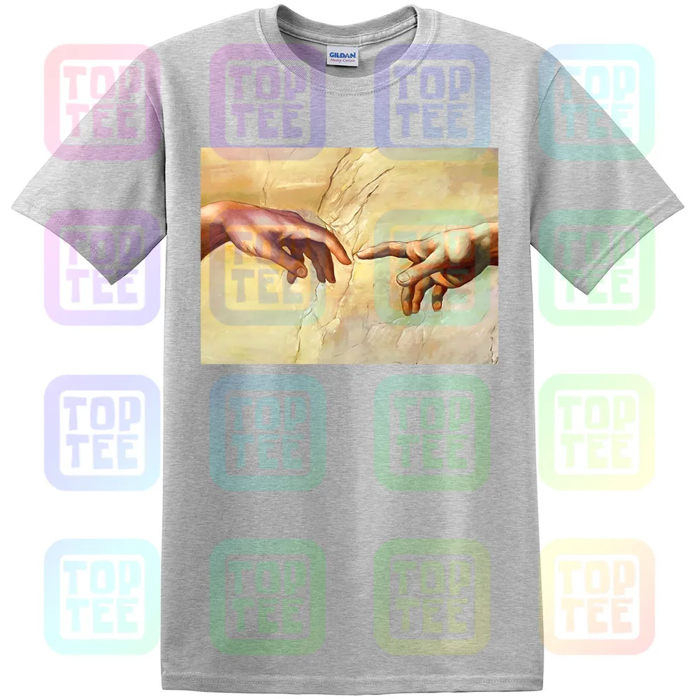 Футболка с надписью Creation of Adam Sistine Chapel Renaissance Art | Мужская одежда