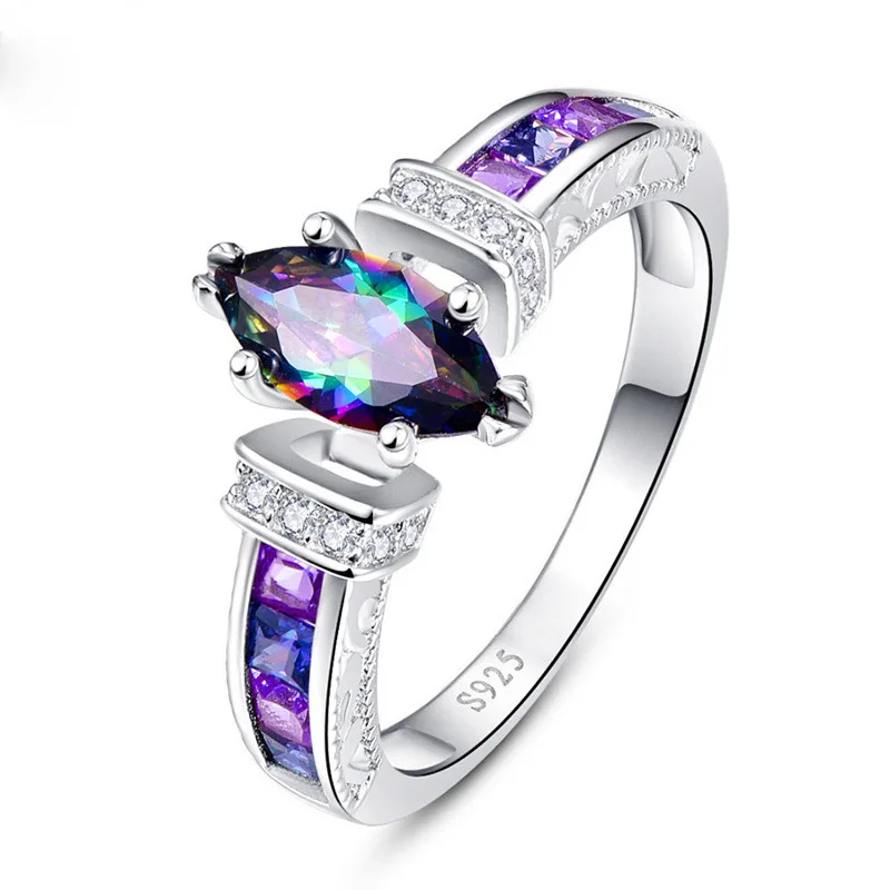 Bague Ringen Серебро 925 Кольцо для женщин с овальной радугой огненный Мистик Топаз Серебряные украшения с драгоценными камнями вечерние серебряные ювелирные изделия