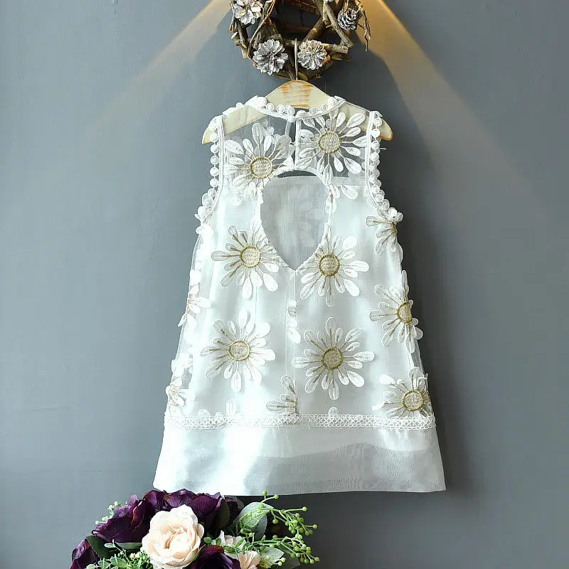 Осень 2019 милые детские Платья с цветочным рисунком для девочек однотонное