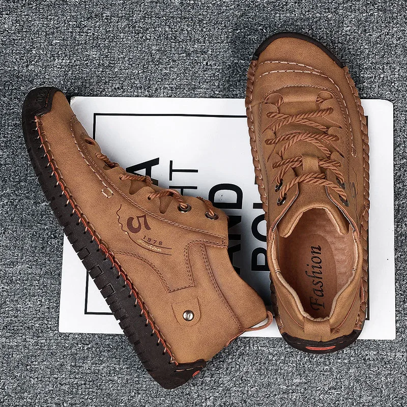 Мужские повседневные кожаные лоферы коричневые дышащие прогулочные туфли