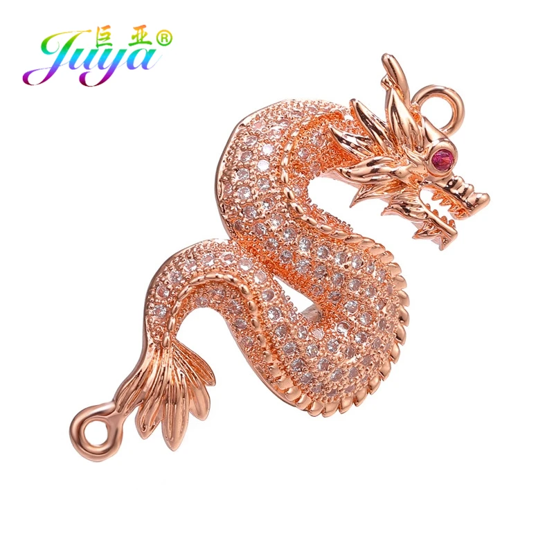 Rose Gold Juya DIY Ювелирные компоненты поставки кубического циркония Дракон Цветок Хамса Разъем аксессуары для женщин серьги браслет Изготовление - Цвет: Rose Gold