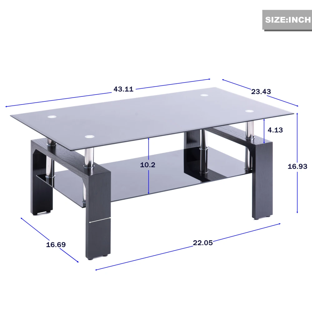

Black Highlight Glass Top Cocktail Coffee Table with Wooden Legs coffee table for living room desk