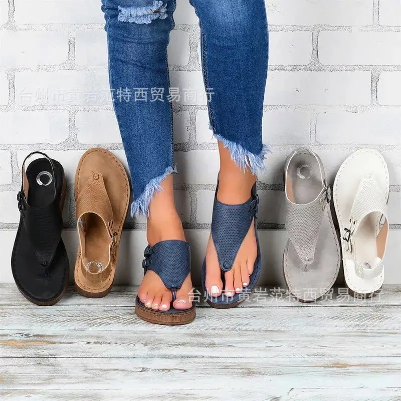 

2020 New Large Size Sandalias Mujer 2019 Thick Bottom Wedge Belt Buckle Hollow Clip Toe Sandals Buckle Women's Shoes