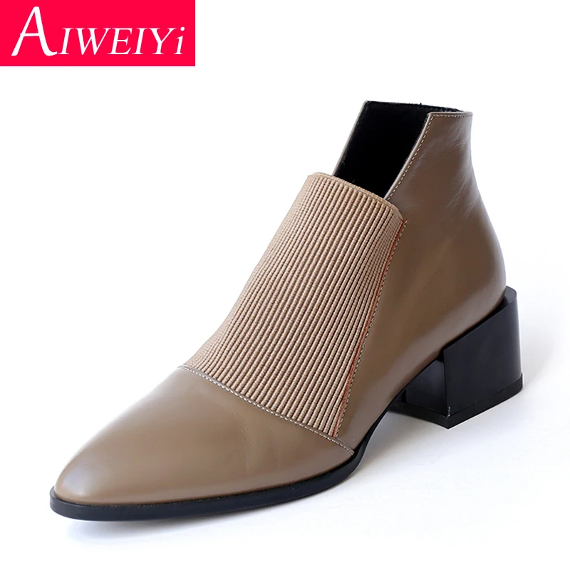 Женские ботинки на высоком каблуке черные цвета хаки сезон весна осень зима