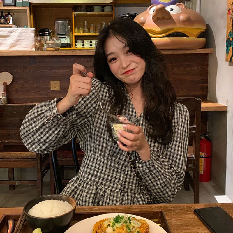 Блузка Женская Осенняя в клетку с длинным рукавом | одежда