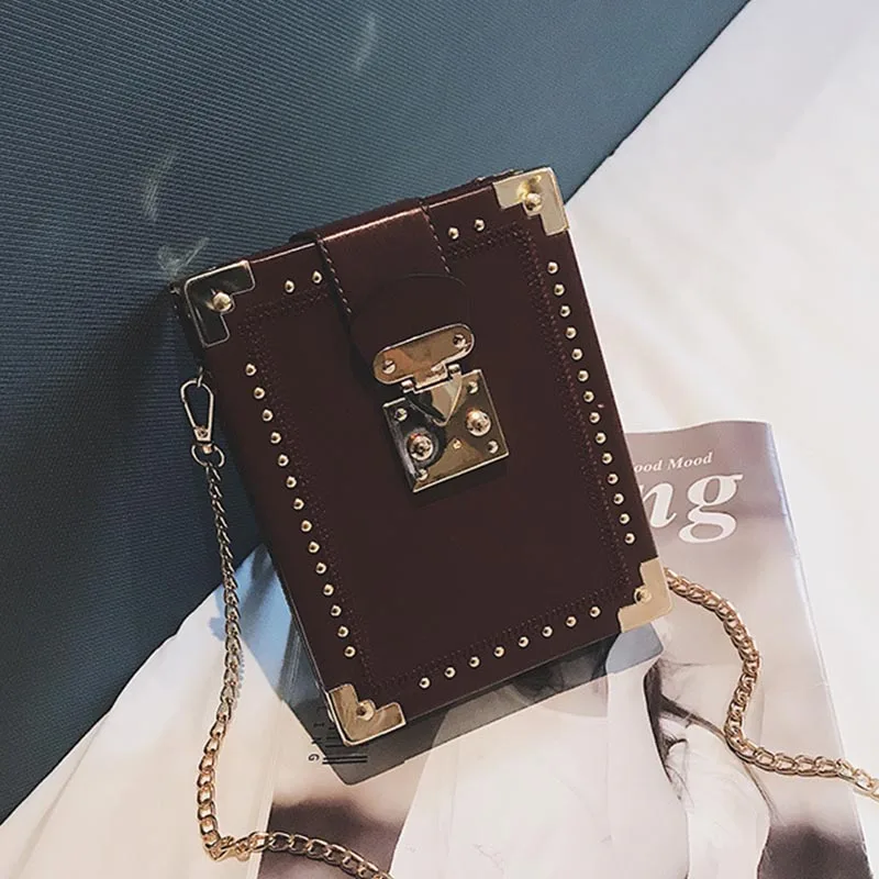 Brown WOBAG Высокое качество маленькая квадратная сумка на плечо пакет клатч модная сумка с заклепками форма сумка через плечо повседневная женская сумка - Цвет: Brown