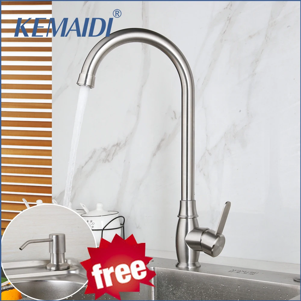 

KEMAIDI Kitchen Faucet 360 Degree Rotation Free Soap Dispenser Curved Outlet Pipe Tap Basin kitchen Sink Faucet Water Mixer