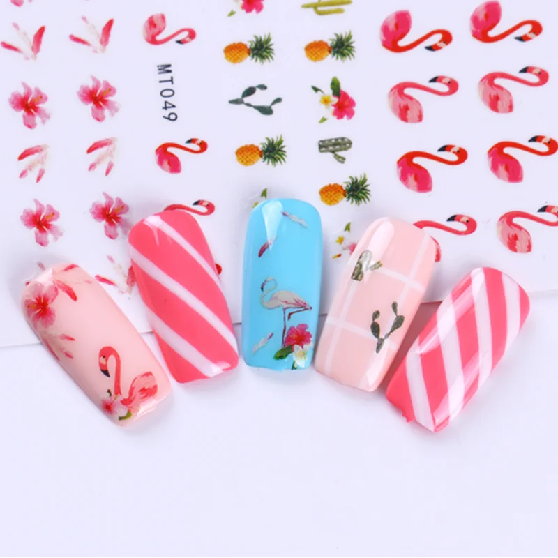 1 лист 3D красочная тропическая наклейка с фламинго для дизайна ногтей DIY