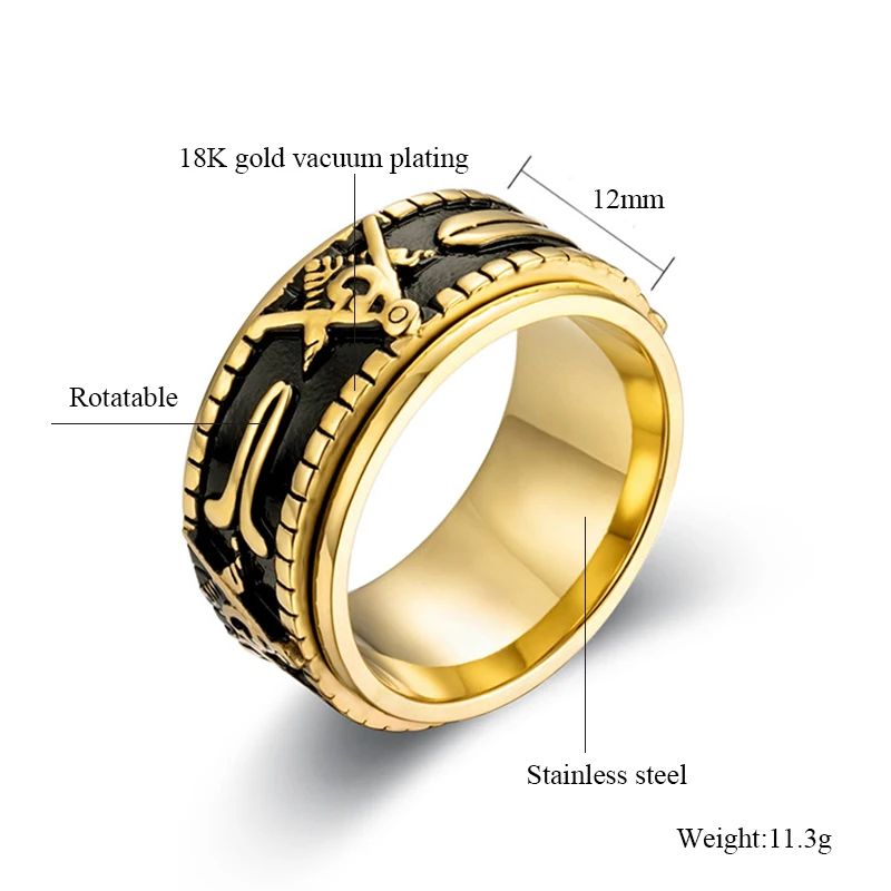 New Masonic Ring for Men Quality Silver Gold Color Stainless Steel Brother Friend Gift Vintage Rotatable Spinner | Украшения и