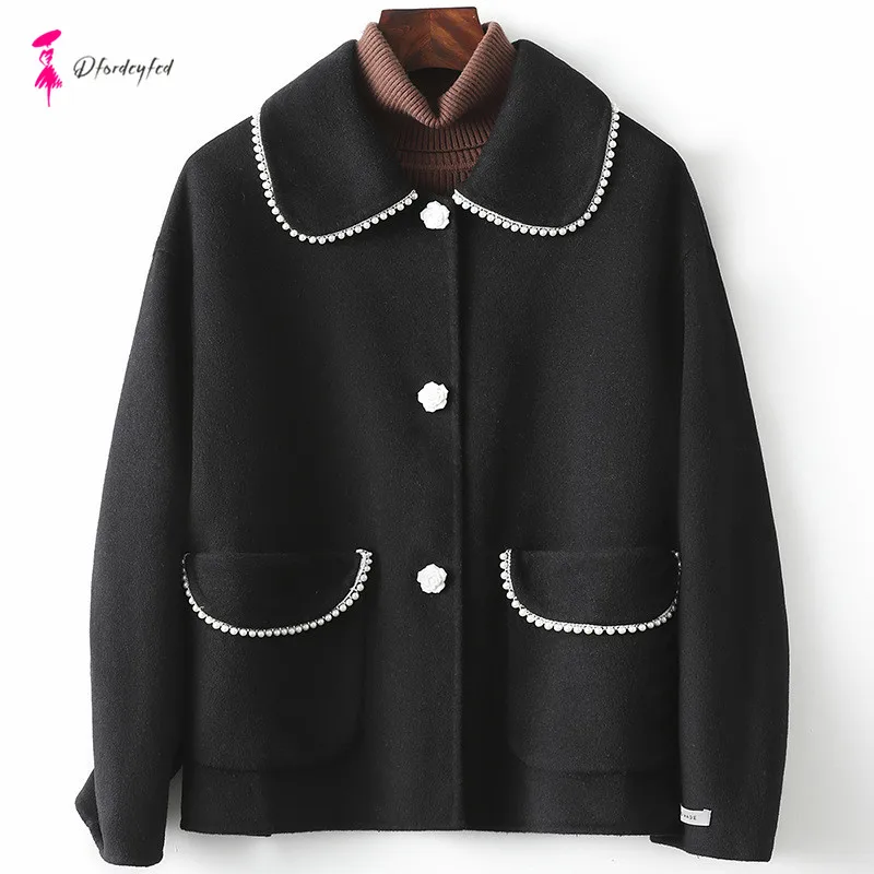 

Весна 2021, Модное Новое двухстороннее шерстяное пальто, Женское пальто, Свободная Женская одежда, куртка, меховое однобортное пальто T244