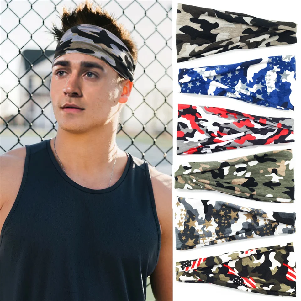 

Men Camouflage Sweat Sports Headband Women Yoga Fitness Running Cycling Cym Elastic Hair Bands Fabric Headwrap Sports Sweatband