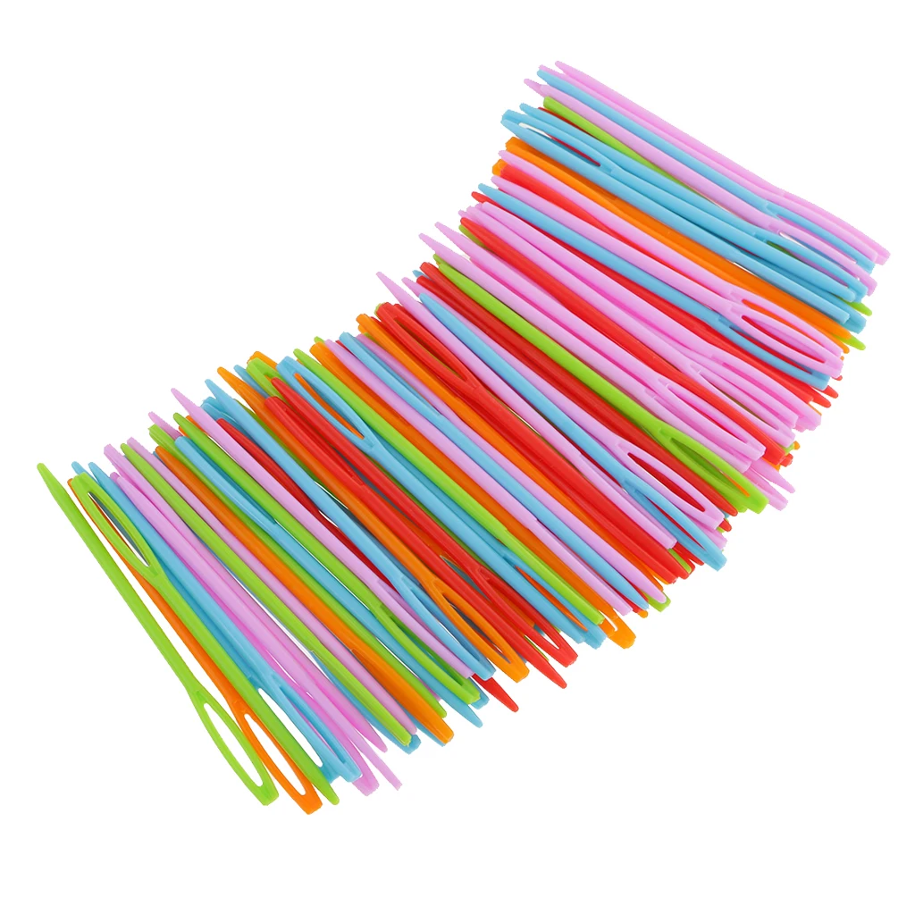 100 упаковок Пластиковые Ручные Швейные пряжа Darning иглы для гобеленов красочные