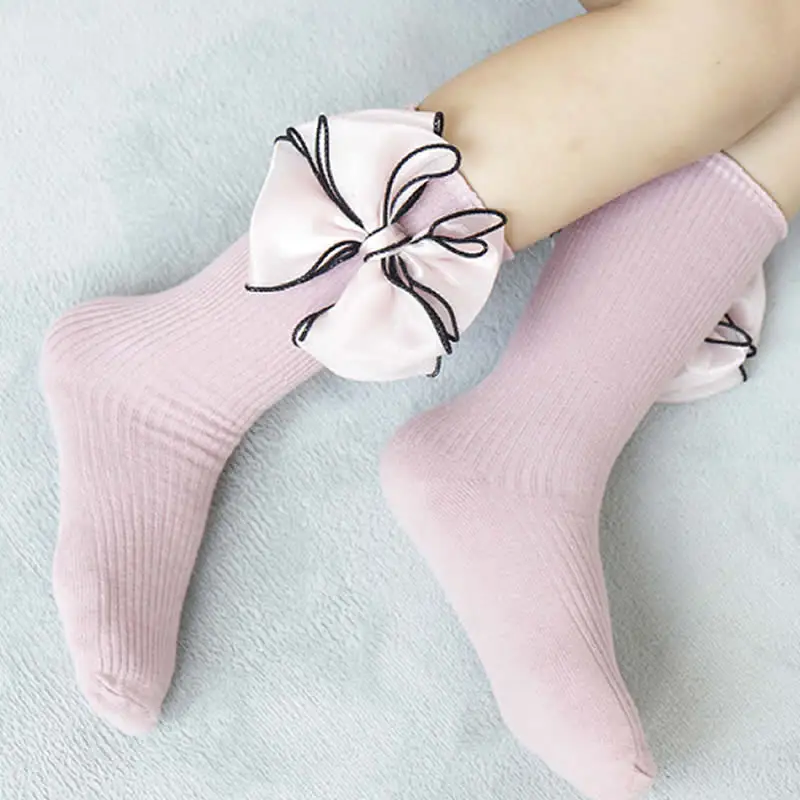 Носки детские хлопковые черные с бантом | Детская одежда и обувь