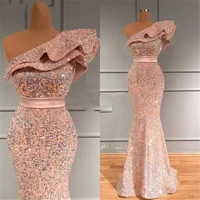 candy pink mermaid evening dresses ruffles design sequined formal prom gowns custom made second reception dress