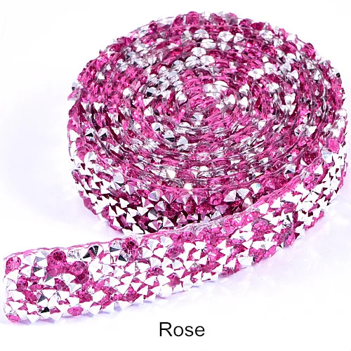 Rose 1 ярд 1,5 см ширина красочная Смола Стразы Обрезка горячей фиксации глажка стразы на сетчатой основе для DIY аксессуары для одежды B1283 - Цвет: Rose