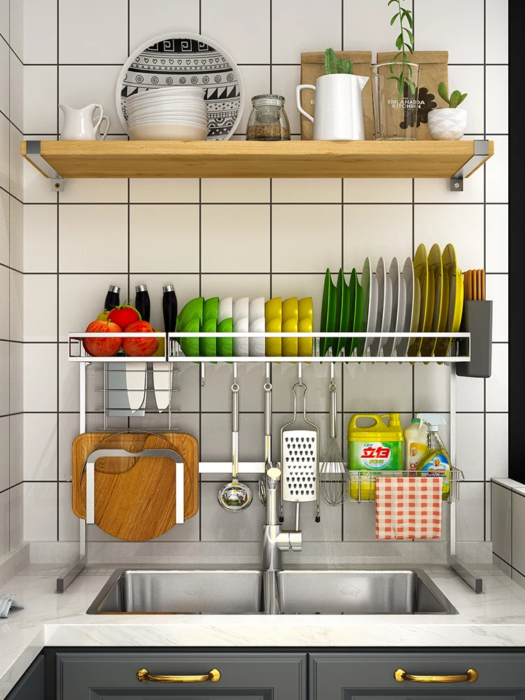 

83cm long 304 Stainless Steel Kitchen Shelf Storage Holders Bowl Dish Rack Storage Supplies Drying Bowl Sink Rack