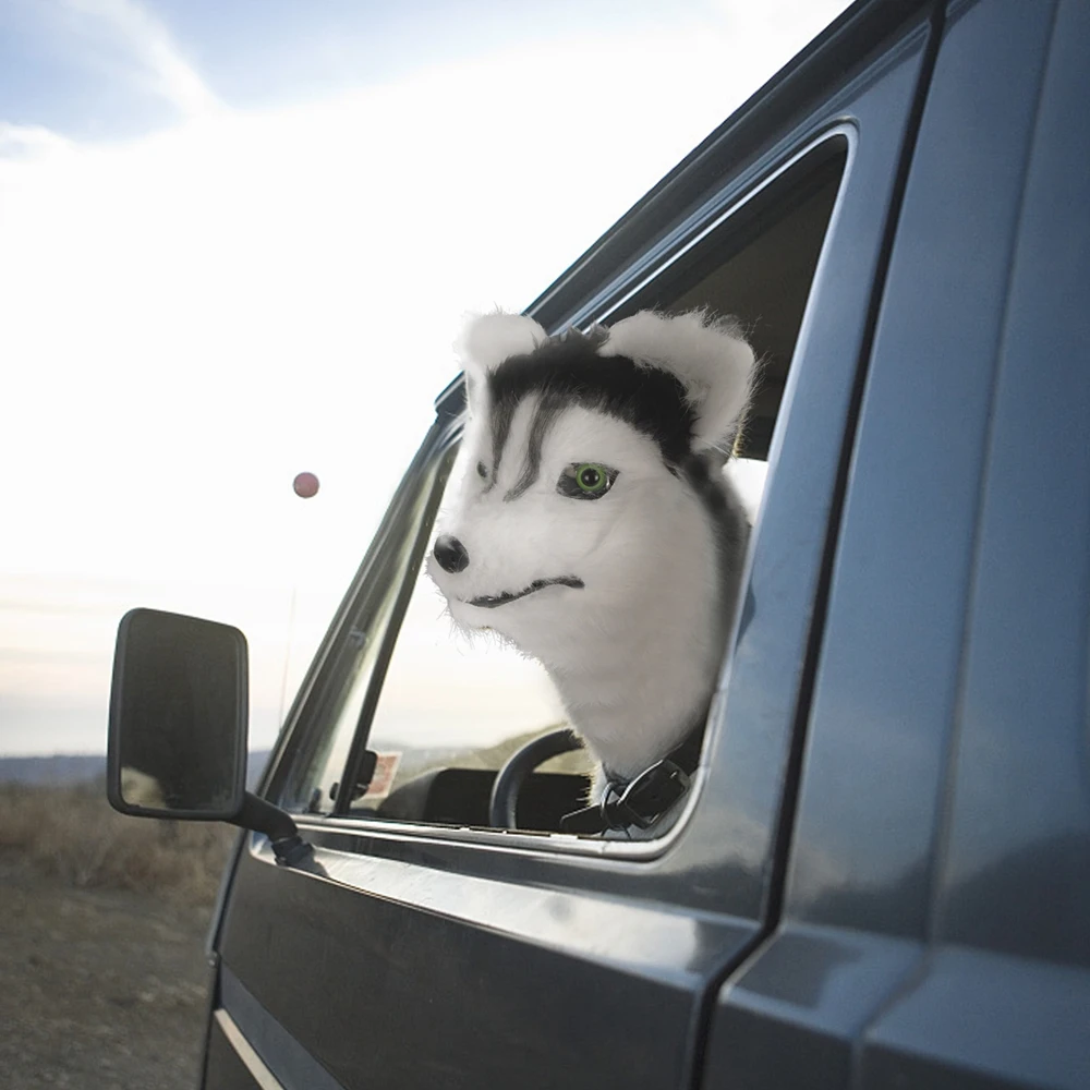 Waylike Halloween Siberian Husky Dog Latex Mask Novelty Costume Party Fancy Dress Hair Bearing Head | Тематическая одежда и