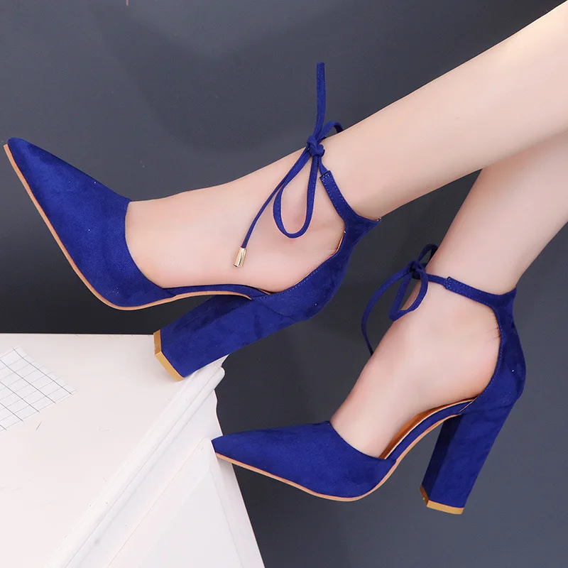 

Large Size Chunky Heels and High Heels with Straps Pointed Toes Women's Sandals Top Suede Hollow Shoes Platform Heels Wedges