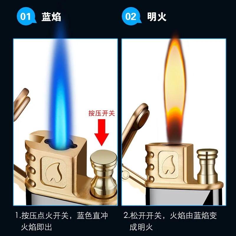 

Ultra-thin Metal Windproof Butane Gas Lighters Portable Creative Double Fire Cigarette Lighter Torch Small Spray Gun Blue Flame