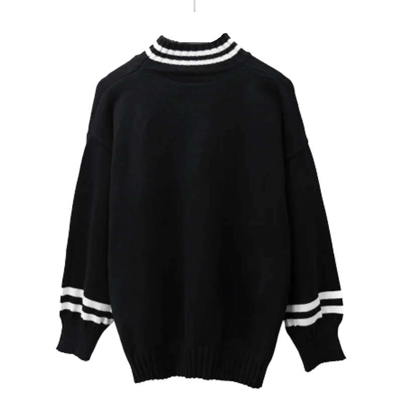 

Autumn and winter new striped black semi-turtleneck sweater long sleeve bottoming shirt female loose student pullover sweater
