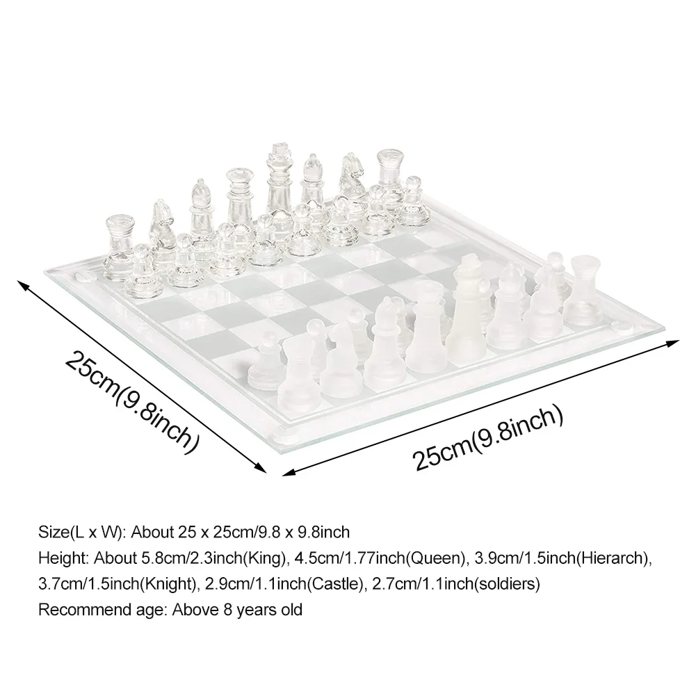 

Clear Glass Chess Set Elegant Design Entertainment Fully Functional Gaming For Adults Kids Portable With Chessboard Party Gift
