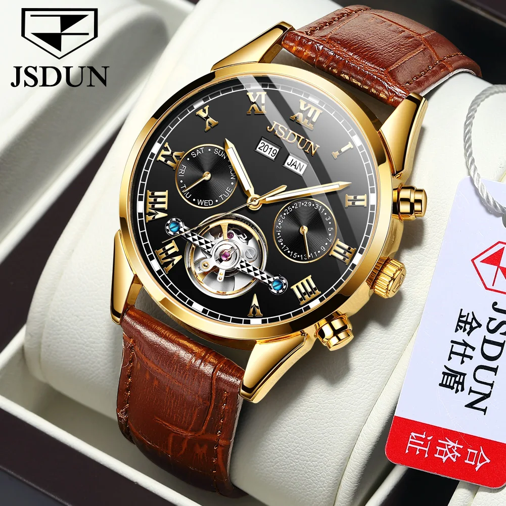 

JSDUN Top Brand Men's Hollow Watch Waterproof Sports Automatic Date Tourbillon Mechanical Business Watch Relogio Masculino 8908