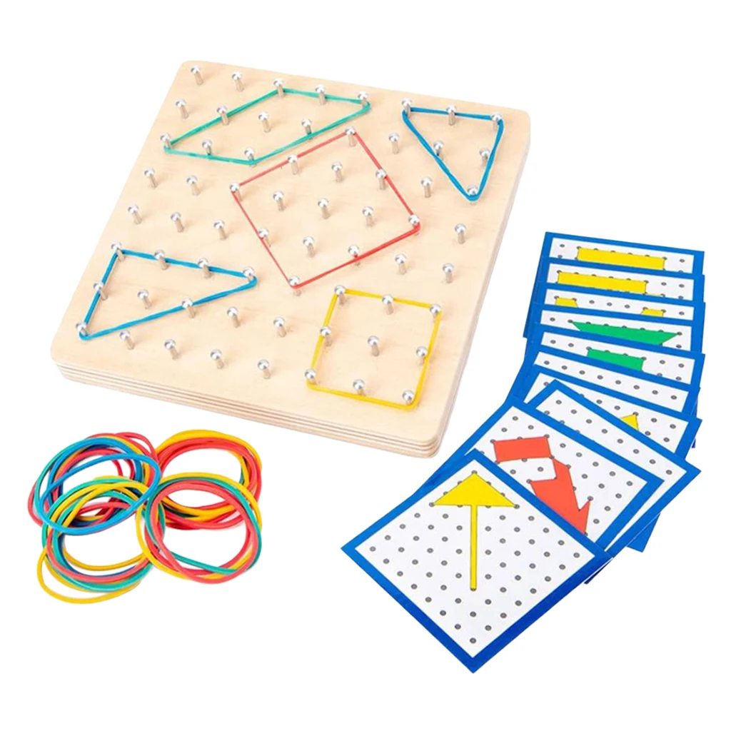 

Wooden Montessori Geoboard Mathematical Manipulative Graphical Toy w/ Cards