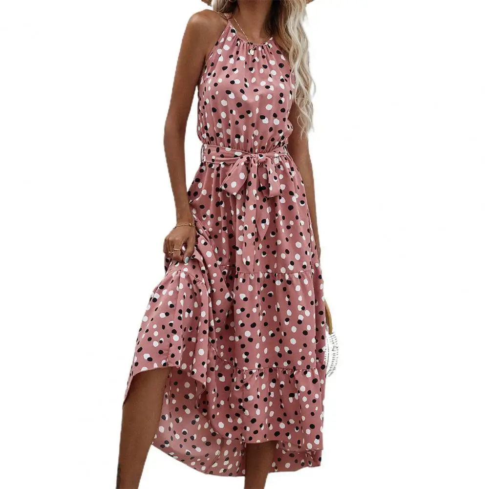 

Платья для женщин в африканском стиле 2021 в горошек Оборки по краям с лямкой на шее без рукавов платье миди в уличном стиле для отдыха летняя ...