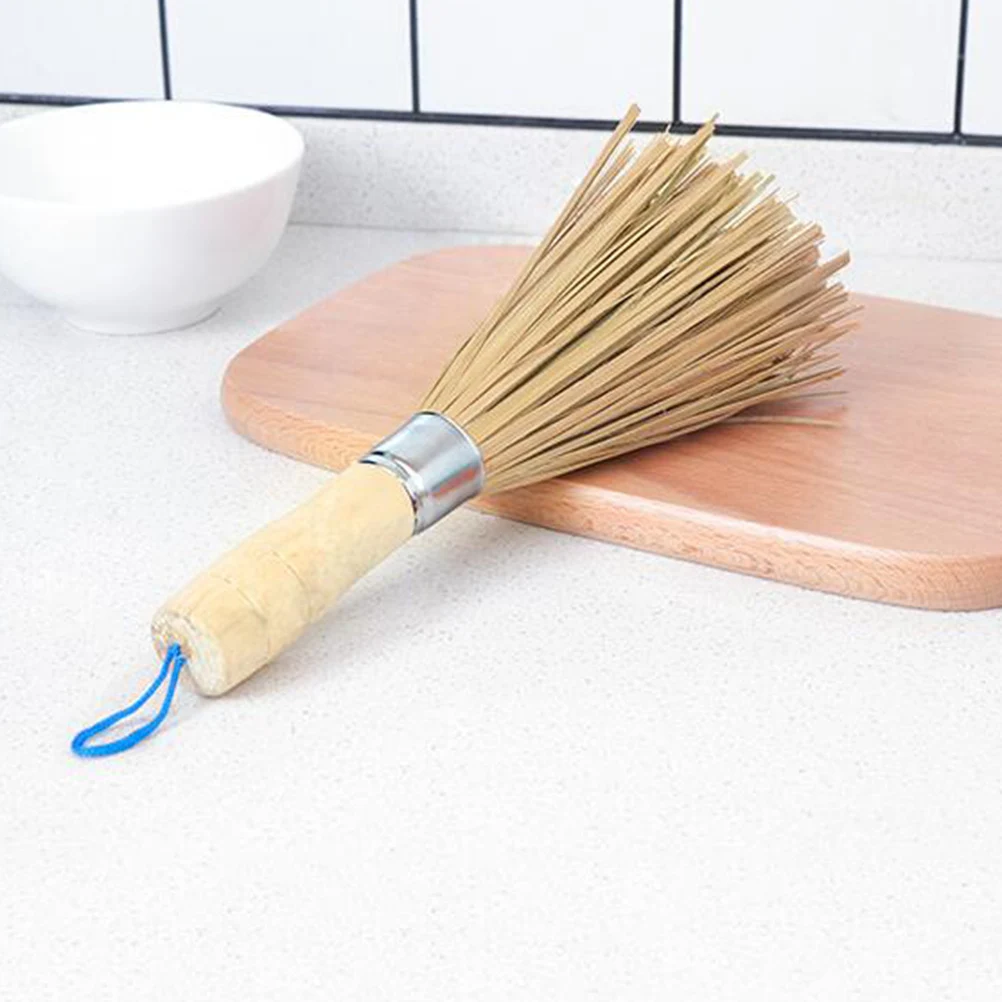 

2pcs Bamboo Pan Brushes Long Handle Wok Cleaning Brush Dish Brushes Kitchen Tool for Home Restaurant