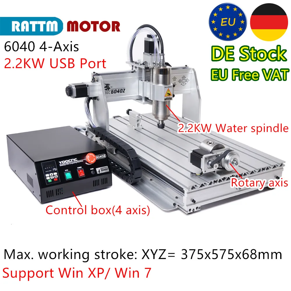 

【Free Duty】 4 Axis USB Port 6040 2.2KW 2200W Water Spindle Motor USB Mach3 CNC Router Engraving Milling Machine 110V or 220V