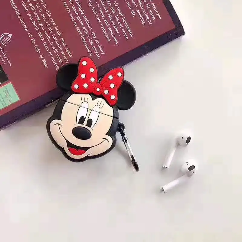 Для AirPods чехол 3D мультфильм Микки Минни беспроводные наушники Мягкий защитный чехол для Airpods 2 с держателем для ключей