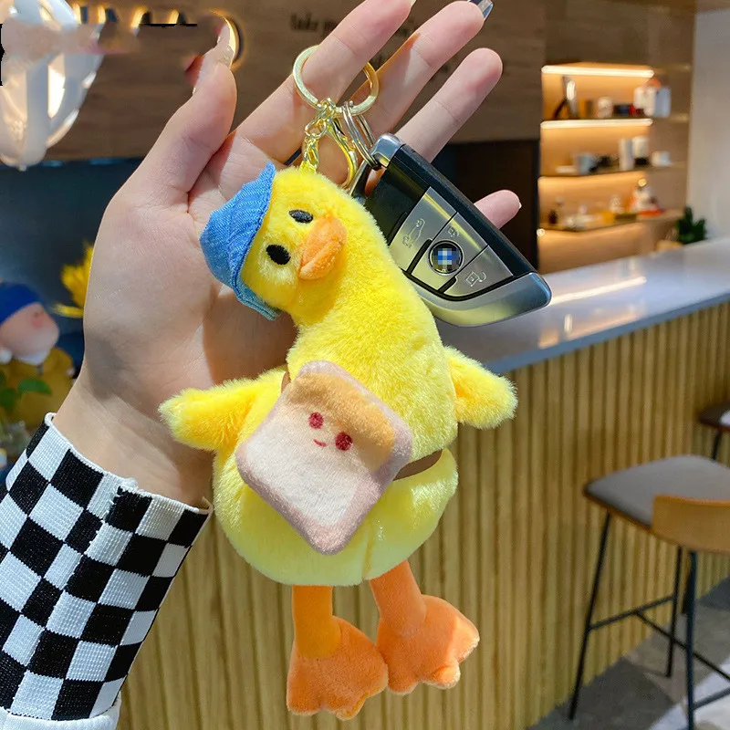 Мультяшный плюшевый Забавный брелок для ключей в виде утки женский милый с