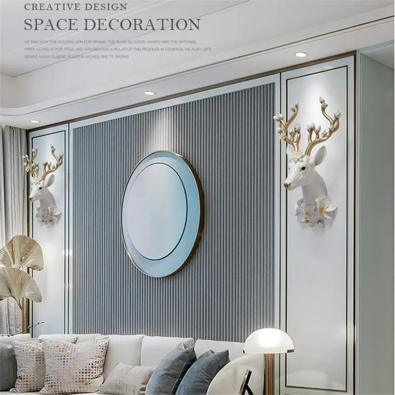 

[HHT] European Luxury 3d Stereo Deer Head Wall Decorations Living Room Dining Room Porch Background Wall Pendant Resin Crafts