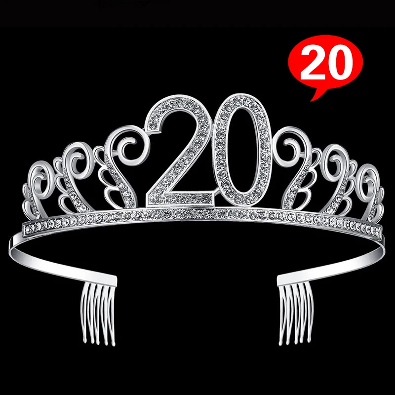 Happy Birthday Crown резинки для волос для Для женщин Для мужчин номер 18/20 Вт, 30 Вт, 40 диадемы украшения для волос аксессуары для дня рождения - Окраска металла: 20 Years old