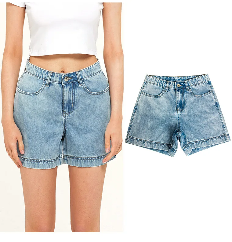 

Джинсовые брюки с широкими штанинами и карманами, женские джинсовые свободные светильник летние шорты, тонкие джинсовые брюки с высокой та...