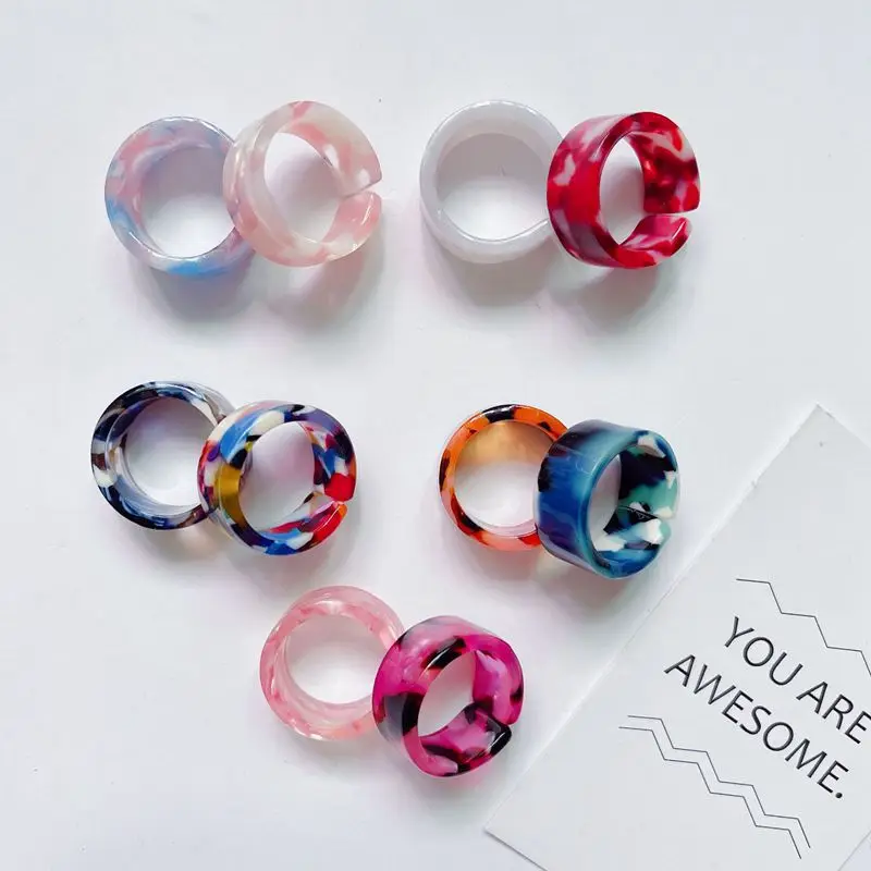

Korean Style Acrylic Opening Rings Adjustable Retro Design Acetate Colorful Rings Marble Pattern Rings Y2k Jewelry for Girls