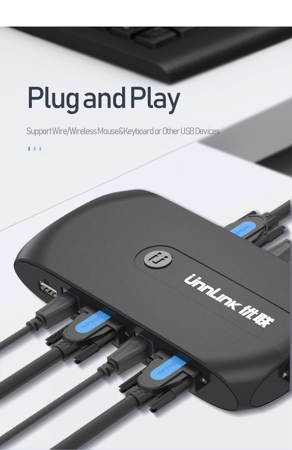Unnlink 4X1 VGA KVM переключатель коробка Селектор с расширителем 4 порта USB 2,0 общий монитор мышь Клавиатура для 4 компьютера Ноутбуки ПК