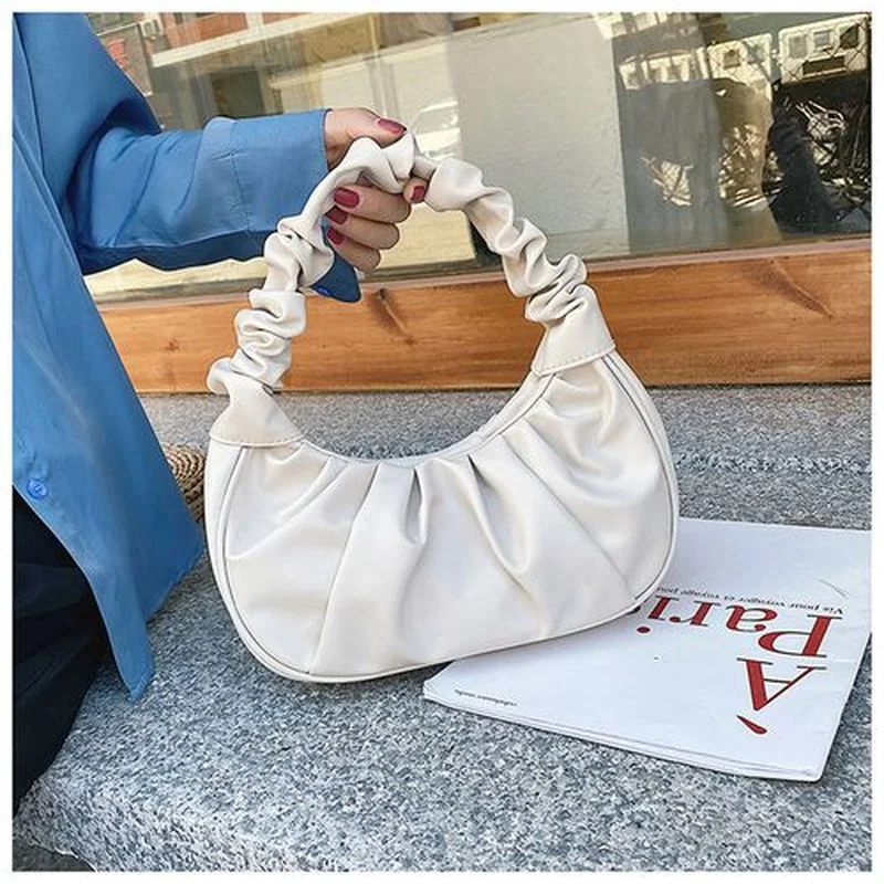 

Fashion Women Shoulder Bag Pleated PU Leather Handbag Female Daily Autumn Casual Street Travel Underarm Bags Shopping Tote