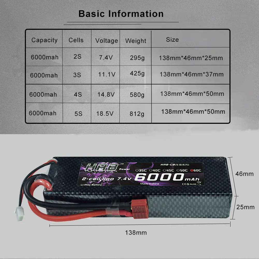 аккумулятор hrb 2s 3s rc lipo 74 в 111 в 148 в 6000 мач 60c ma