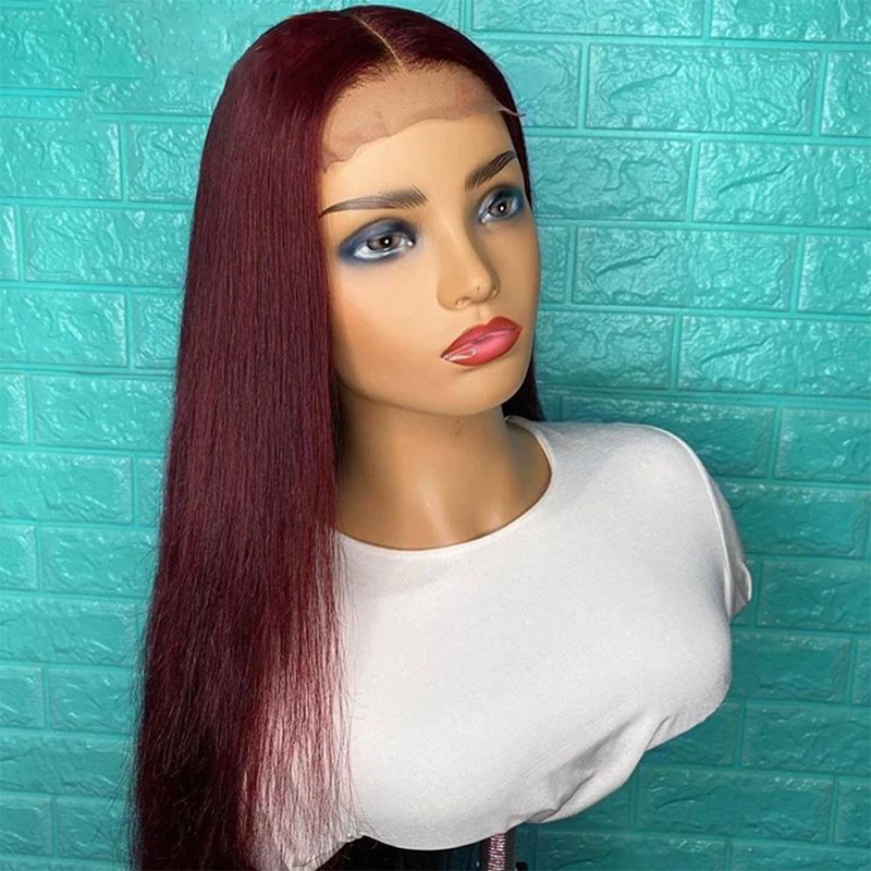 

26Inch 180Density Wine Red Long Straight Wigs Glueless Lace Front Wig For Women with Baby Hair Heat Resistant Preplucked Soft