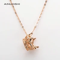 ainuoshi 18k rose gold o chian crown rock street vintage pendant necklace for women anniversary trendy jewelry gift 18