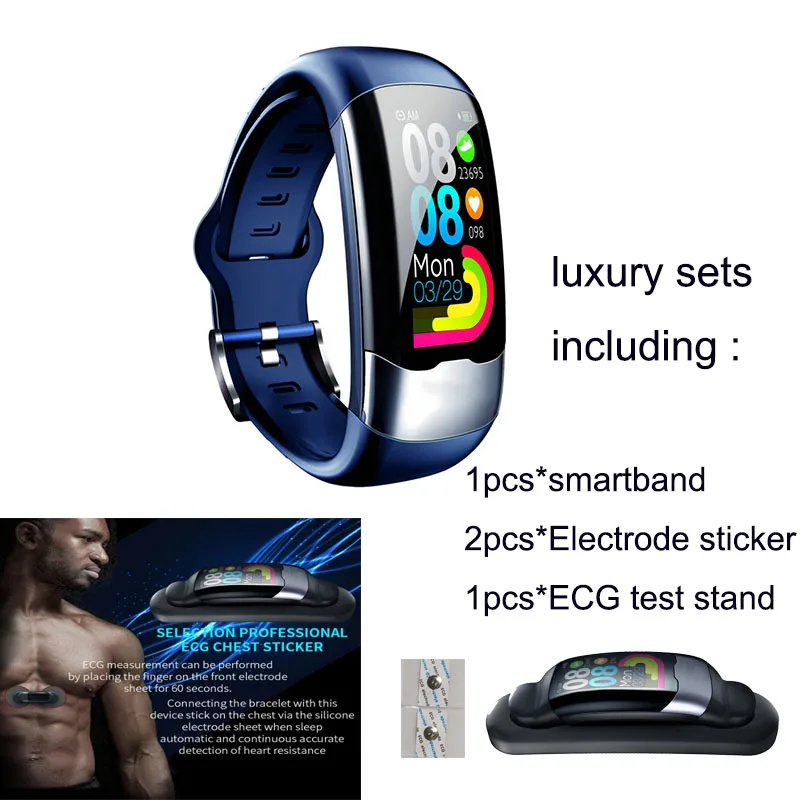 blue luxury sets Прямая с фабрики лучшие продажи presice ЭКГ ppg смарт-браслет пульсометр фитнес-браслет Цветной фитнес-трекер - Цвет: blue luxury sets