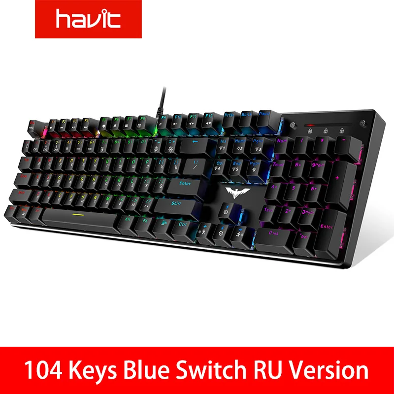 HAVIT механическая клавиатура 87/104 ключи синий/красный переключатель USB Проводная игровая клавиатура Подсветка RU/US клавиатура для настольного компьютера ноутбука - Цвет: 432 LED Blue RU