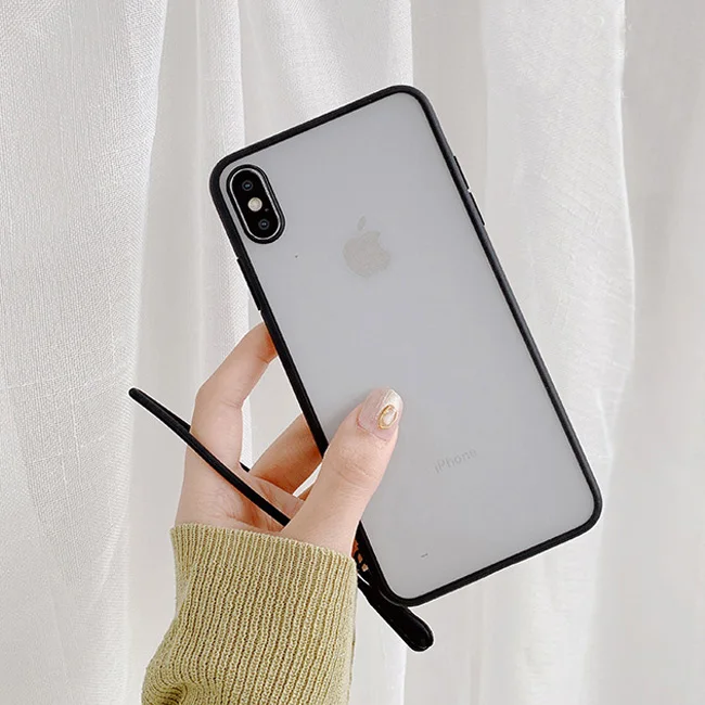 Черный Отсутствие Карамельный цвет матовый пара чехол для iphone X XS Max XR Чехлы для iphone 7 8 6 6S P lus крышка с ремешок для запястья - Цвет: Черный