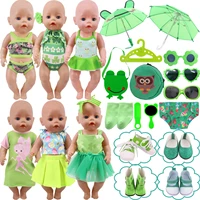 doll clothes green swimsuitsling skirtrainy boots for 18 inch girl american43 cm reborn baby doll accessoriesgeneration gift