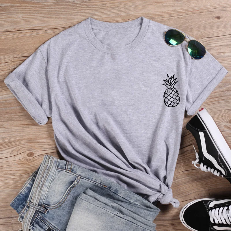 

Забавная футболка с ананасом, женские топы, летняя забавная футболка, Женская свободная футболка с рукавами-воланами, Женская Повседневная ...