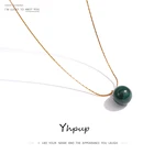 Ожерелье Yhpup с круглым кулоном из зеленого малахата, Новая металлическая цепочка из нержавеющей стали, золотое ожерелье 18 К, Вечерний Подарок 2021