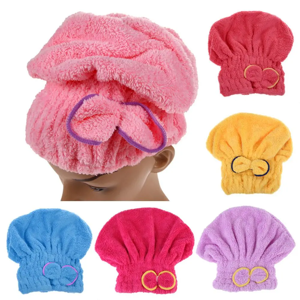 

New 6 Colors Elastic Band Dry Hair Shower Cap Bow Tie Microfiber Hair Turban Quick Dry Hat Cap Wrapped Towel Superfine