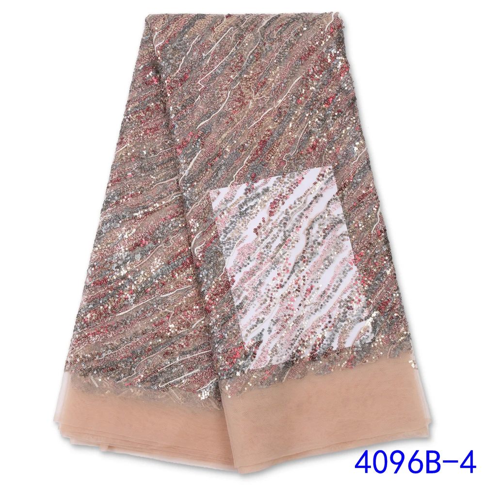 

2021 latest Design fabrics for party Dress new fashion for wedding dress African Fabric Lace latest net lace whit sequins 4096B